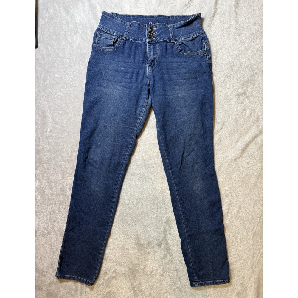Bamboo Women's Blue Skinny Jeans Slim Fit Mid Rise Medium Wash 5-Pocket